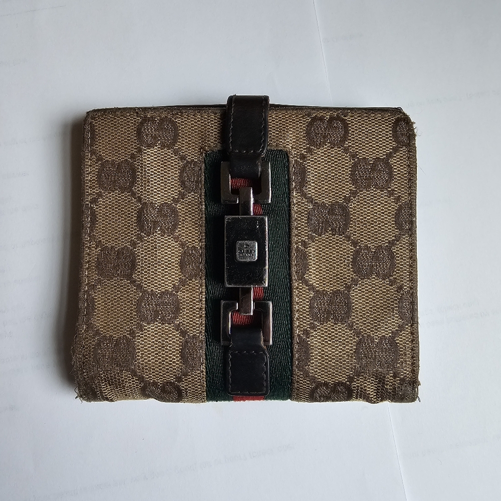Authentic preloved Vintage Gucci GG Canvas Sherry Line Jackie Wallet